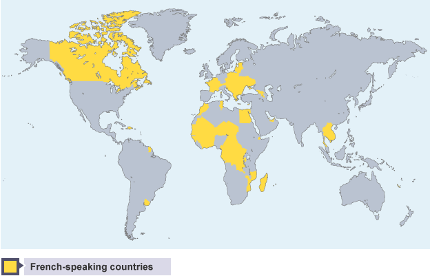 World map showing French speaking countries
