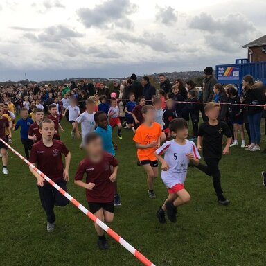 Boys running in the cross country event