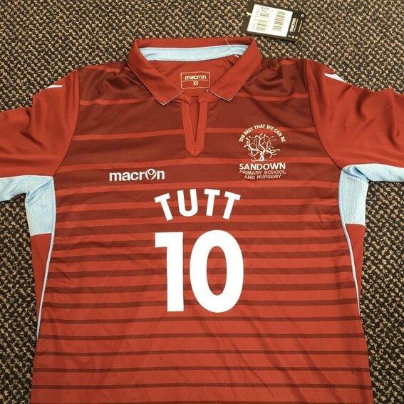 Sandown team football shirt with Tutt 10 on the front