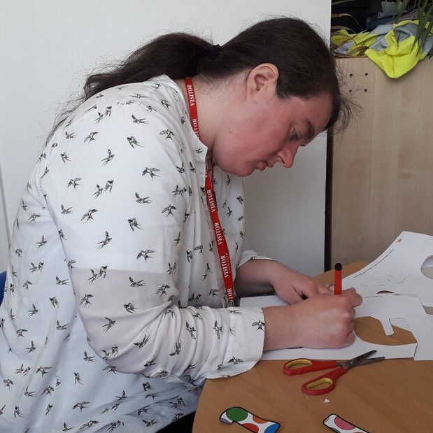 Emily making display lettering.